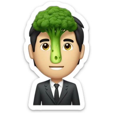 a slender mexican man with dark hair and scruff holding a broccoli sticker