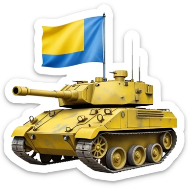 Tank with Ukrainian blue and yellow flag colors, military combat vehicle sticker