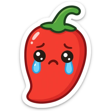 crying red chilli in cute style with watery eyes, glossy red, subtle shadow sticker