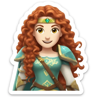 a white girl with long red curly hair and freckles, cosplaying Princess Zelda posing and smiling sticker