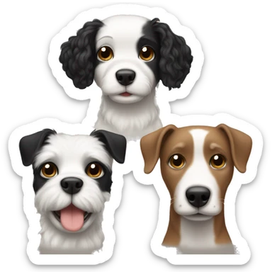 Three dogs one white with crazy straight hair one black with short hair black and one white with curly hair sticker