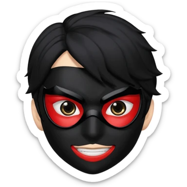 Akira persona 5 in a sleek black mask, playful eyes showing sticker