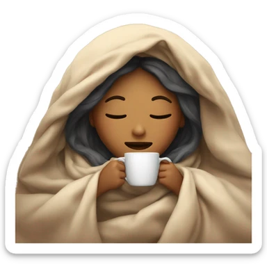 girl inside a blanket sipping coffee eyes closed sticker