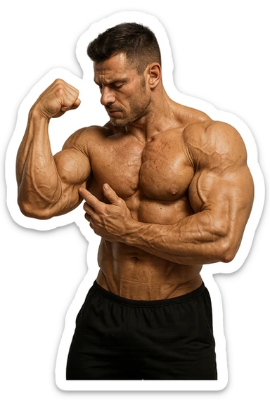 bodybuilder che si tocca il bicipite muscoloso sticker