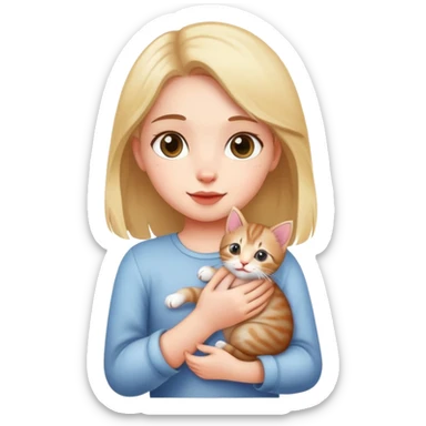 A girl lifted a kitten high up sticker