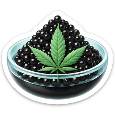 frozen caviar with cannabis leaf sticker