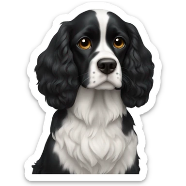 Small completely black king spaniel with white on chest sticker