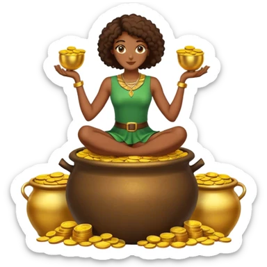 black woman sitting on a pot of gold coins sticker