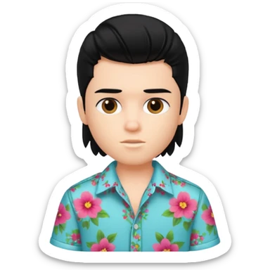 generate a pretty bratz fair skinned boy with a mullet black hair wearing a floral shirt sticker