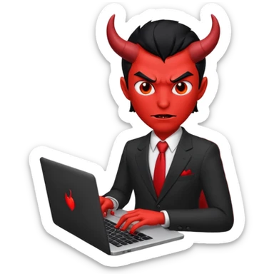 satan god with laptop, red and black sticker