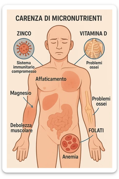 corpo umano in carenza di micronutrienti come zinco, magnesio, vitamina D, folati, in italiano sticker