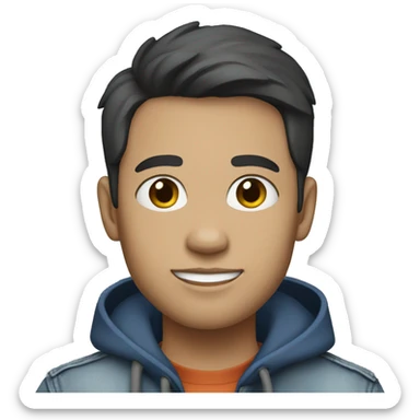 boy, 35 years old, black short hair, gray jacket, white skin tone, blue jeans sticker