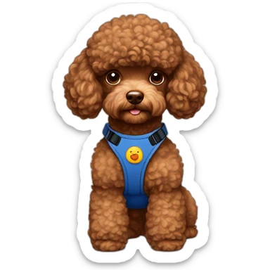 Brown-toy-poodle-with-teddy-bear-haircut-with-dark-blue-harness sticker