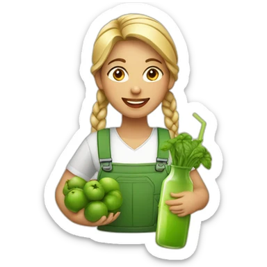 Female farmer with braid and green juice bottle sticker