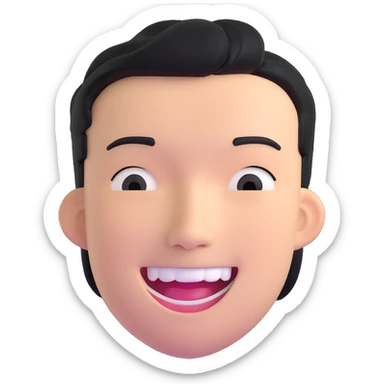 Asian man with a semi-open mouth, smiling sticker