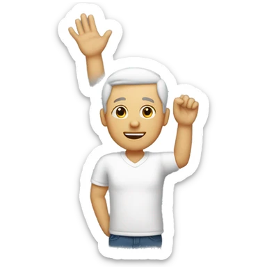 a white men raising hand to welcome everyone sticker