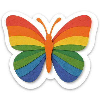 a butterfly in paper craft style, layered paper, rainbow pride colors, handmade look sticker