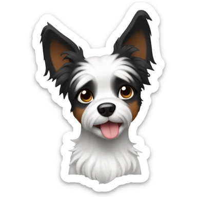 Shaggy black and white small dog with pointed ears  sticker