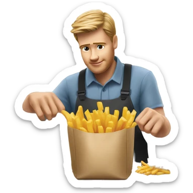white man mcdonalds worker putting the fries in the bag sticker