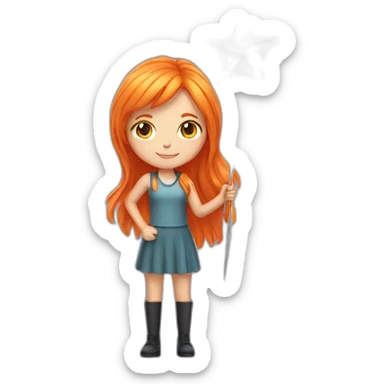 orange hair girl holding a star wand sticker