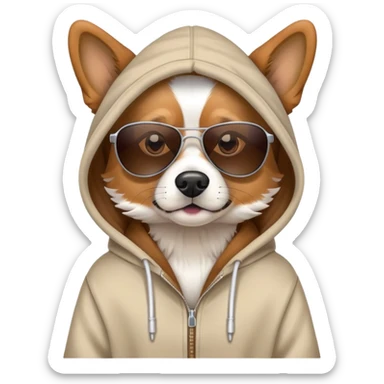 Dog wearing hoodie and sun glasses  sticker