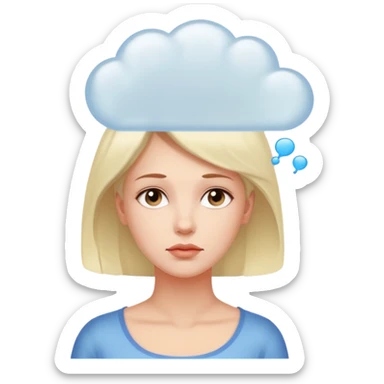 woman thinking with a thinking cloud above her head sticker