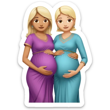 pregnant Indian woman in modern dress with a blonde white partner, both with gentle smiles sticker