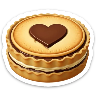 Il Nutella Biscuit è un biscotto rotondo, dorato, con bordo spesso e inciso. Al centro spicca un cuore di Nutella visibile, scuro e cremoso, incorniciato dalla frolla croccante. Elegante e invitante nella sua semplicità.
 sticker