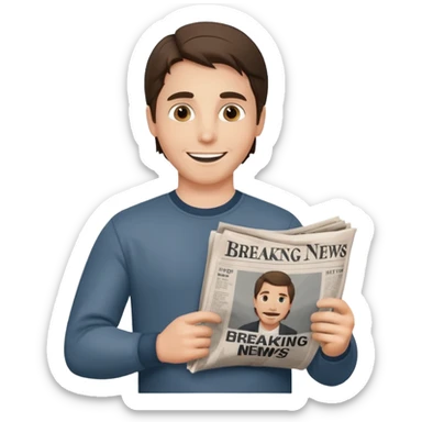 newsies musical emoji of young christian bale holding a newspaper that says breaking news sticker