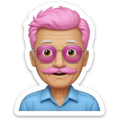 old guy with funny hair and shades and pink mustache sticker