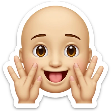 cute emoji-style face, no tongue, two hands with index fingers pressing into cheeks, making a squishy face sticker