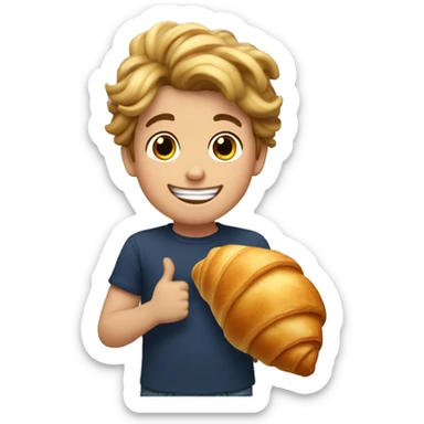 Young french boy smiling with a enormous croissant in his hands sticker