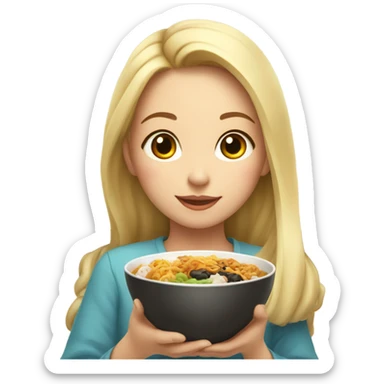  Blonde long hair girl eating Korean food and drinking boba sticker