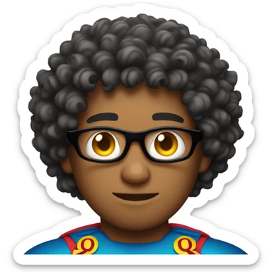 a curly haired man in a superhero costume with the letters "QA" on his chest sticker