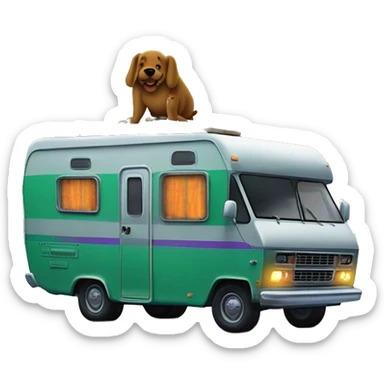 very expensive but haunted horror dream rv camper for Scooby Doo and the kids in the gang while it’s cold and snowing hard outside  sticker