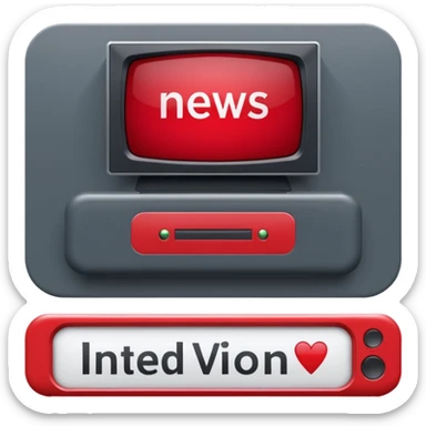 Create a baseboard to display the news headline and the interviewee's name, in a television style, using dark gray and red. In one corner, include a rounded space for the media outlet's logo. sticker