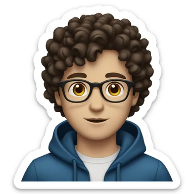 White boy with blue eyes with glasses with dark brown curly hair sticker