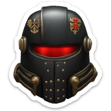 Black Space Marine helmet with red lenses, featuring the Russian coat of arms. sticker