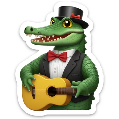 Crocodile with a bow tie butterfly plays the accordion sticker