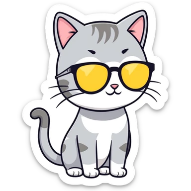Grey Cat Girl with sunglasses sticker
