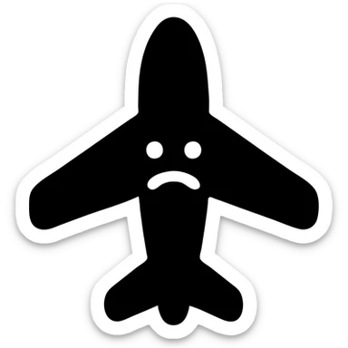 sad black airplane logo, minimal, suitable for a program sticker