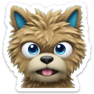 Blue fuzzy person with eyes and sharp big teeth sticker