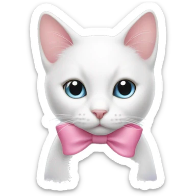white cat with a pink bow on the ear sticker