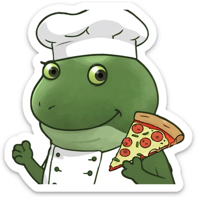 playful cartoon brain wearing a chef's hat, holding a slice of pizza, with little Italian flags and musical notes around it, fun meme-like style, Italian brainrot sticker