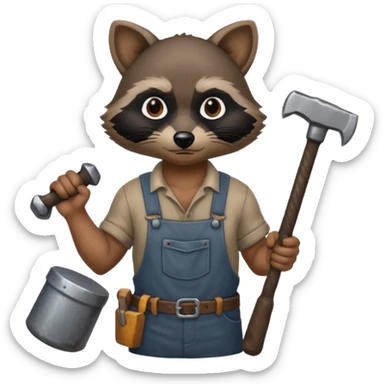dirty blacksmith  black racoon holding hammer sticker