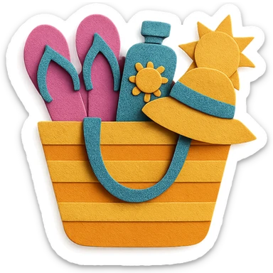 paper-craft style beach bag with layered paper effect filled with summer items sticker