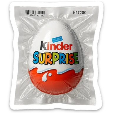 Kinder Surprise egg with standard packaging, glossy and puffy vacuum-sealed style sticker