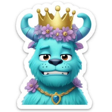 sully from monster and co in a cute version with a crown and flowers sticker