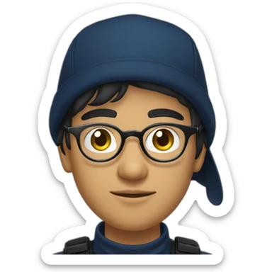 young algerian guy with dark blue smoking, thin gold transparent glasses, wearing black fishing hat with a scar on left cheek sticker