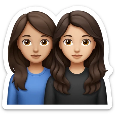 Longer wavy hair for one and straight for the other both dark brown hair. Light skin tone sticker